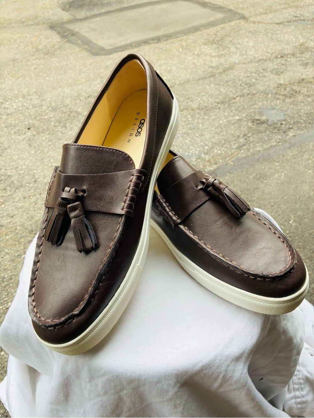ASOS Dark Brown Faux Tassel Leather Loafers, Size 10